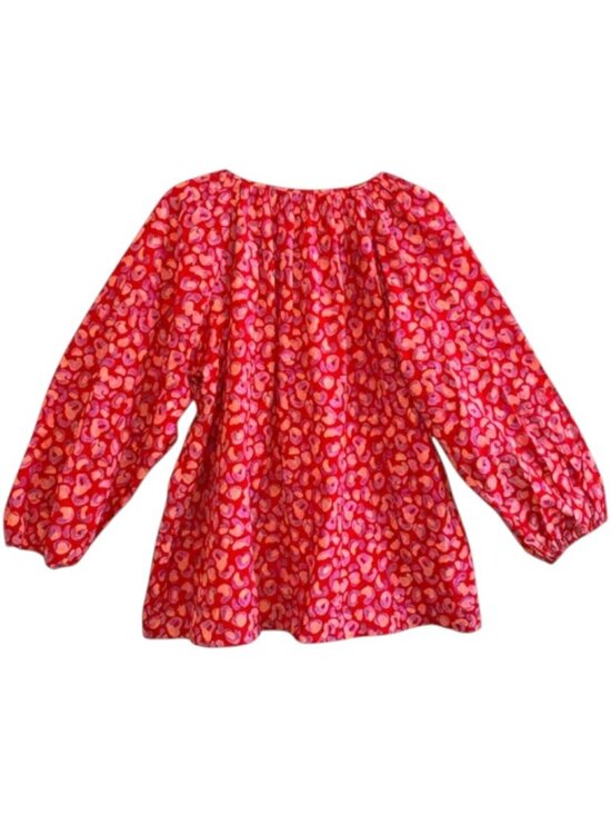 Tucker Silk Blend Coral Hugs & Kisses Smocked Boho Print Blouse L Designer - Picture 6 of 8